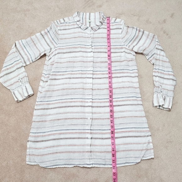 Garnet Hill Easy care 100% Linen Tunic Stripped Buttonup Blouse Oversized Size S - Picture 8 of 11